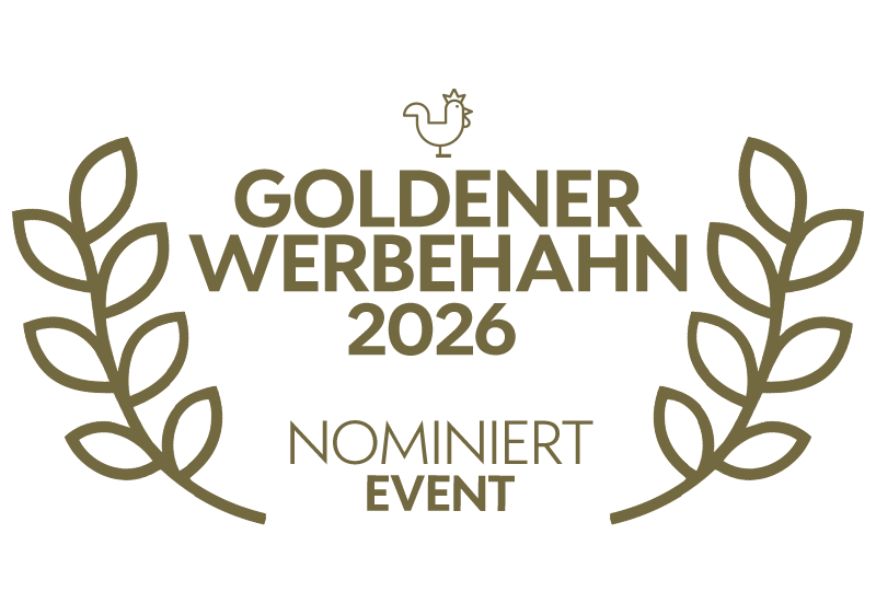Auszeichnungs-Badge „Goldener Werbehahn 2026“ – Nominiert Event