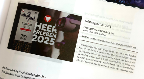 Magazinseite zum Projekt „Leistungsschau 2025“ für das Bundesministerium für Landesverteidigung
